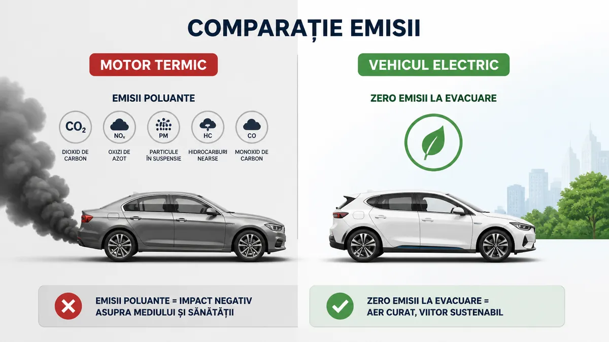 emisii zero vehicul electric comparație motor termic