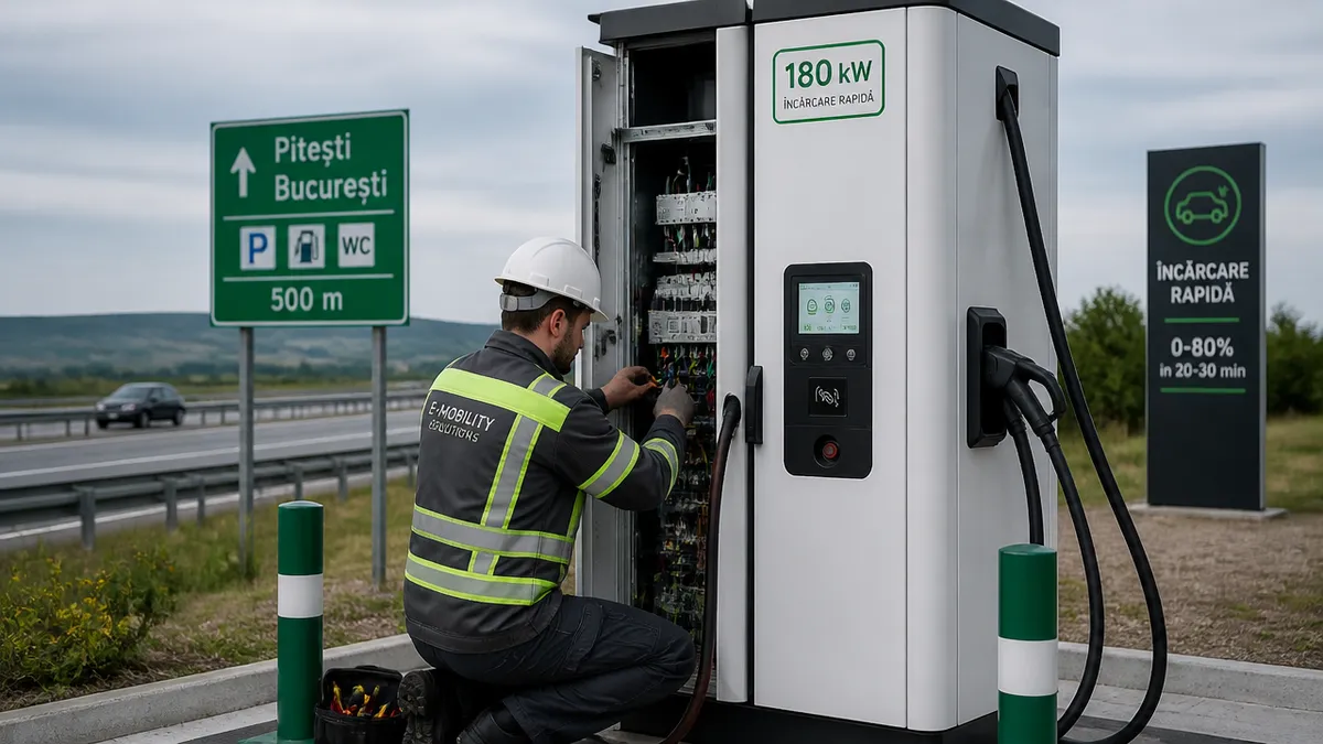 instalare stație încărcare rapidă mașini electrice autostradă