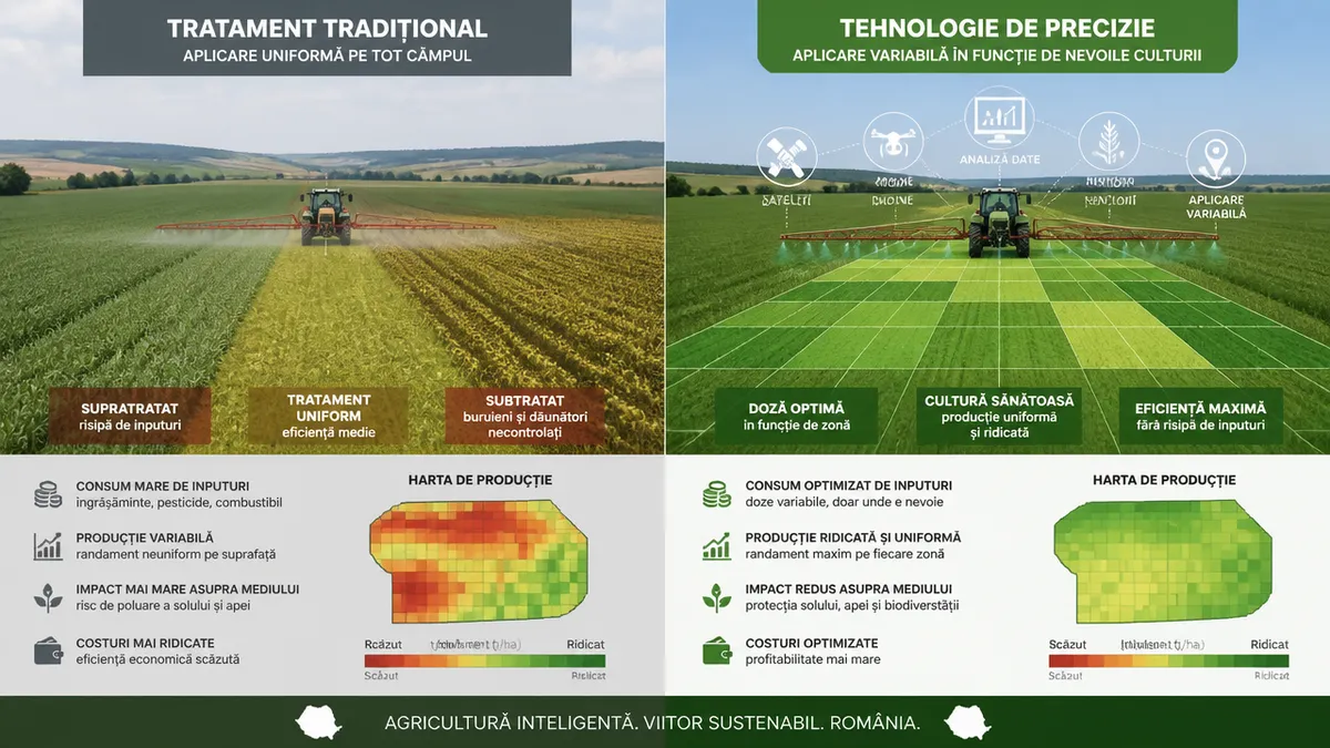 beneficii agricultură precizie România comparație randament