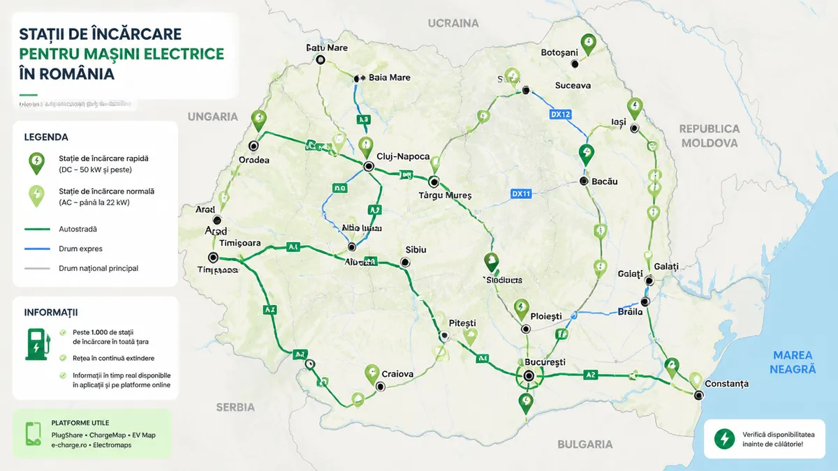 stații de încărcare mașini electrice România hartă